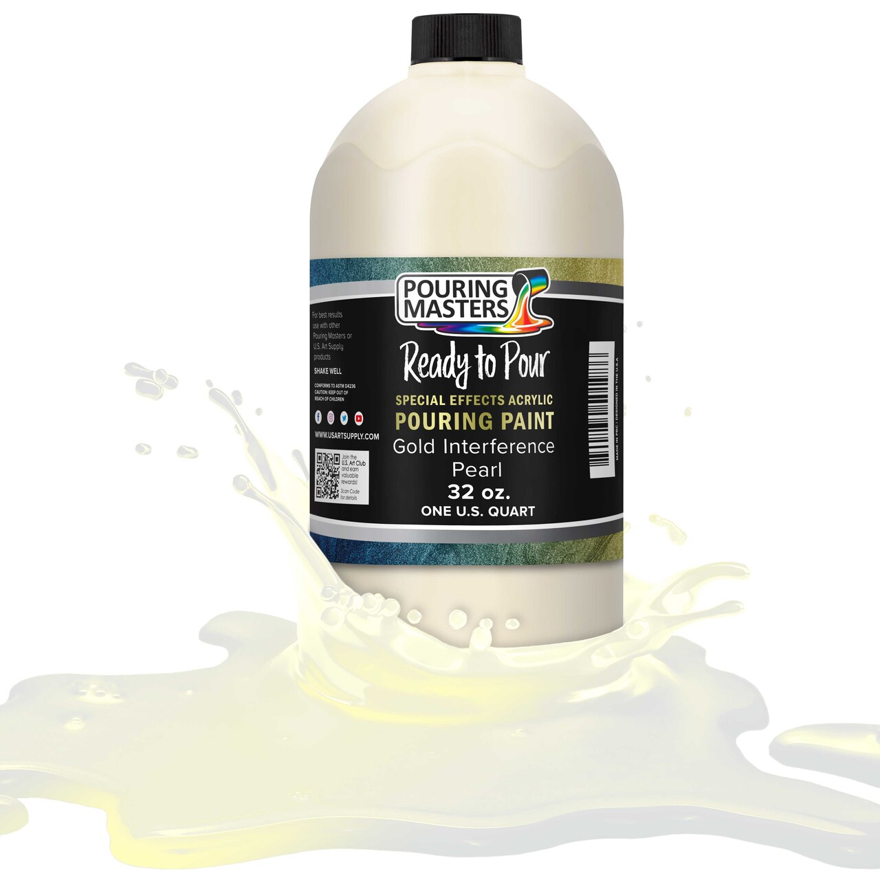 Pouring Masters Gold Interference Pearl Special Effects Acrylic Pouring Paint - Premium 32-Ounce Pre-Mixed Fluid Acrylic Paint - Fluid Art Supplies for Canvas, Wood, Paper, Tile & Rocks